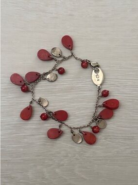 Brooks Brothers Red Teardrop Charm 925 Bracelet